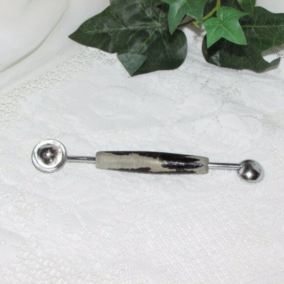 Vintage Garnishing Tool Melon Baller Kitchen Gadget Chippy Black Wood Handle - Picture 2 of 4